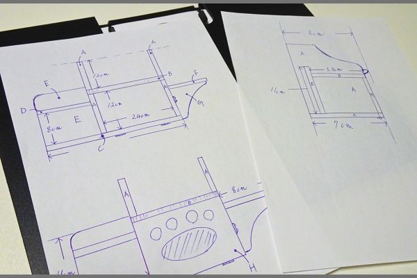 小さな棚の作り方の設計図、完成図