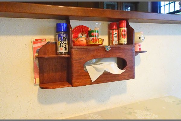 キッチンカウンターに付ける小さな棚の作り方、ティッシュBOX付き完成品